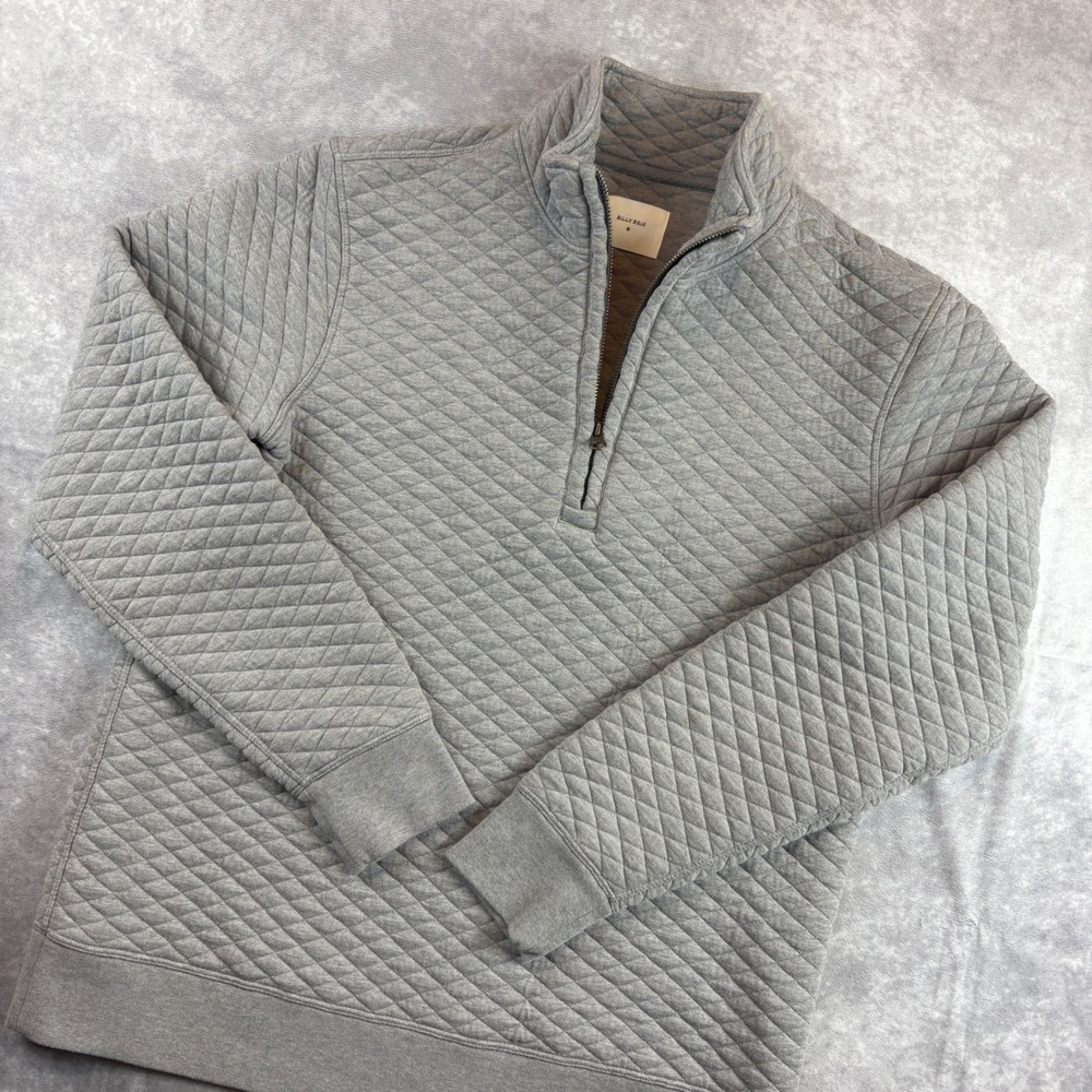 Billy Reid Quarter Zip Pullover Mens M Gray Diamond Quilted Mock Neck Sweatshirt